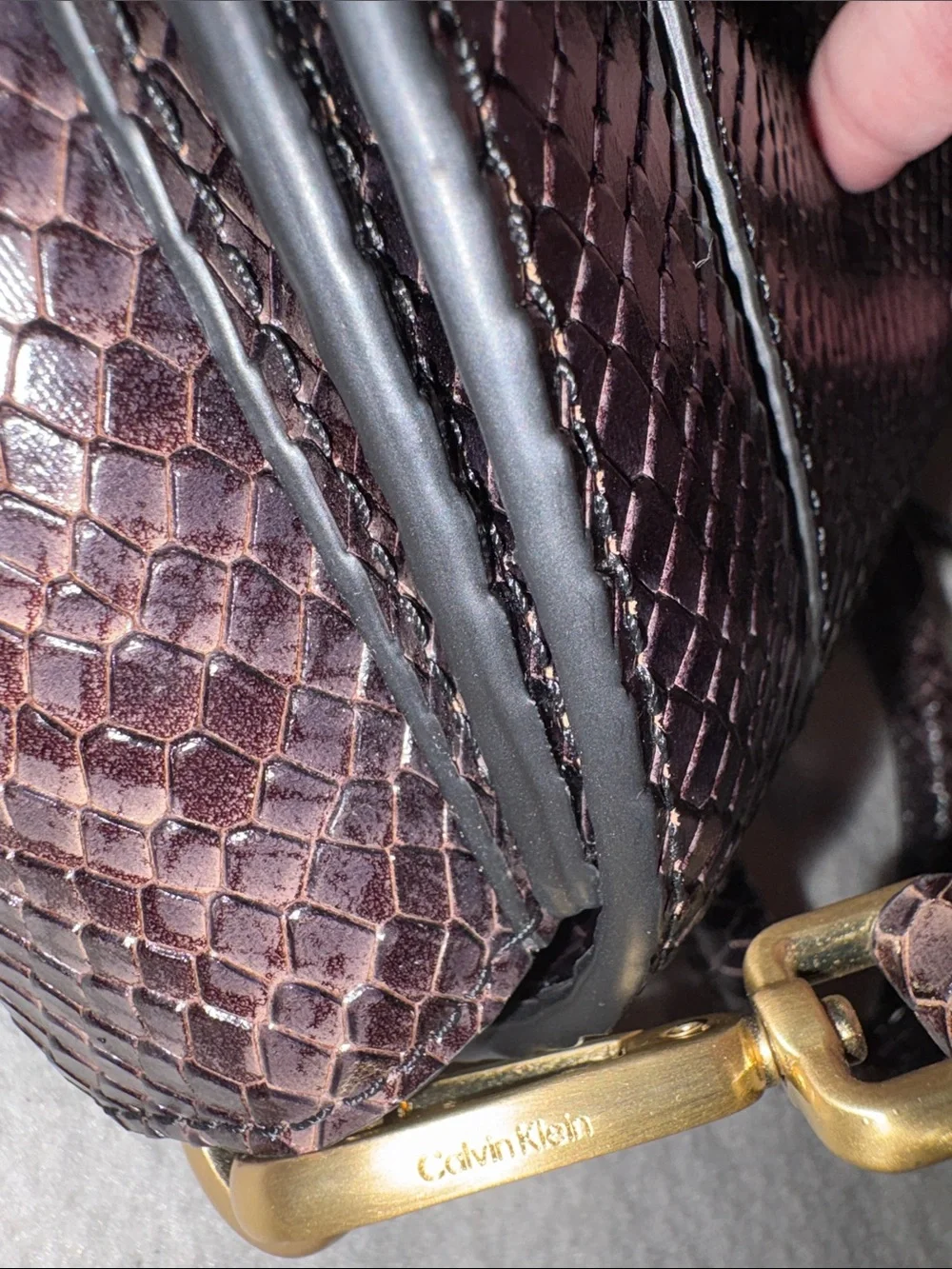 Calvin Klein Snakeskin Fern Top Handle Leather Satchel Crossbody Gold Hardware